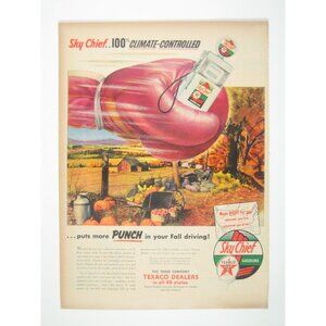 Texaco Sky Chief Gasoline Ad 1950s Punch Boxing Glove Thanksgiving Fall Print AD